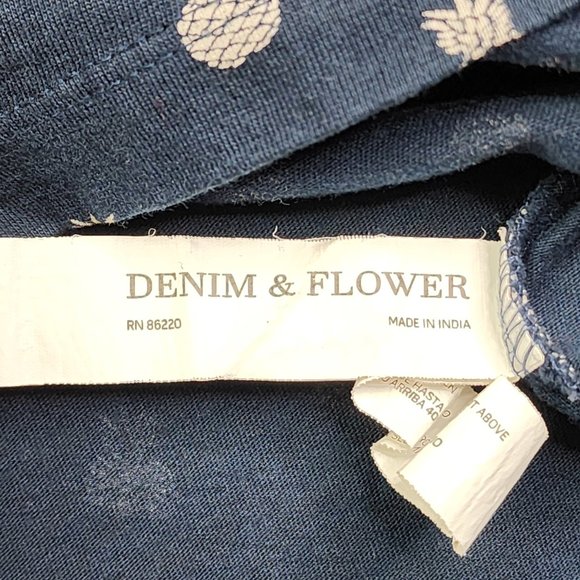 Denim & Flower Ricky Singh Men’s Pineapple Print Blue T-Shirt Medium - Picture 5 of 10